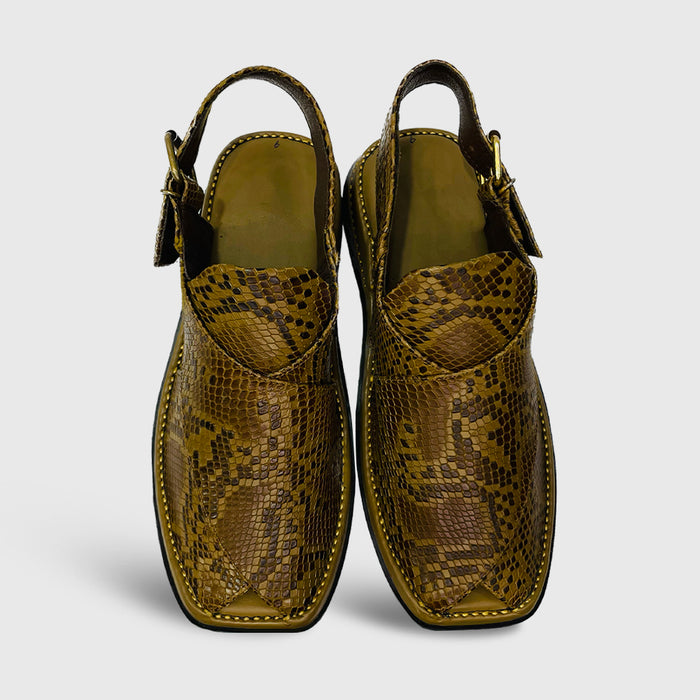 Zardari Chappal Snake Skin Dark Brown