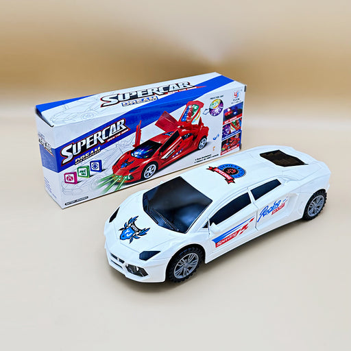 Super Car With 3D Flashing Lights - 26 cm - White, Toy car for Kids, Car Toy for Kids, 3D LED Lights Car