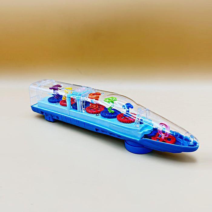 TrueBucks Transparent Gear Train toy With Music 3D Lights And Sound, Bump N go Action, Musical Electric Train Toy For Kids, Concept Gear Train Plastic