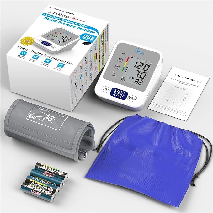 Annsky Blood Pressure Monitor for Home Use with Large LCD Display, Digital Upper Arm Automatic Measure Blood Pressure and Heart Rate Pulse, 2 Sets of User Memories